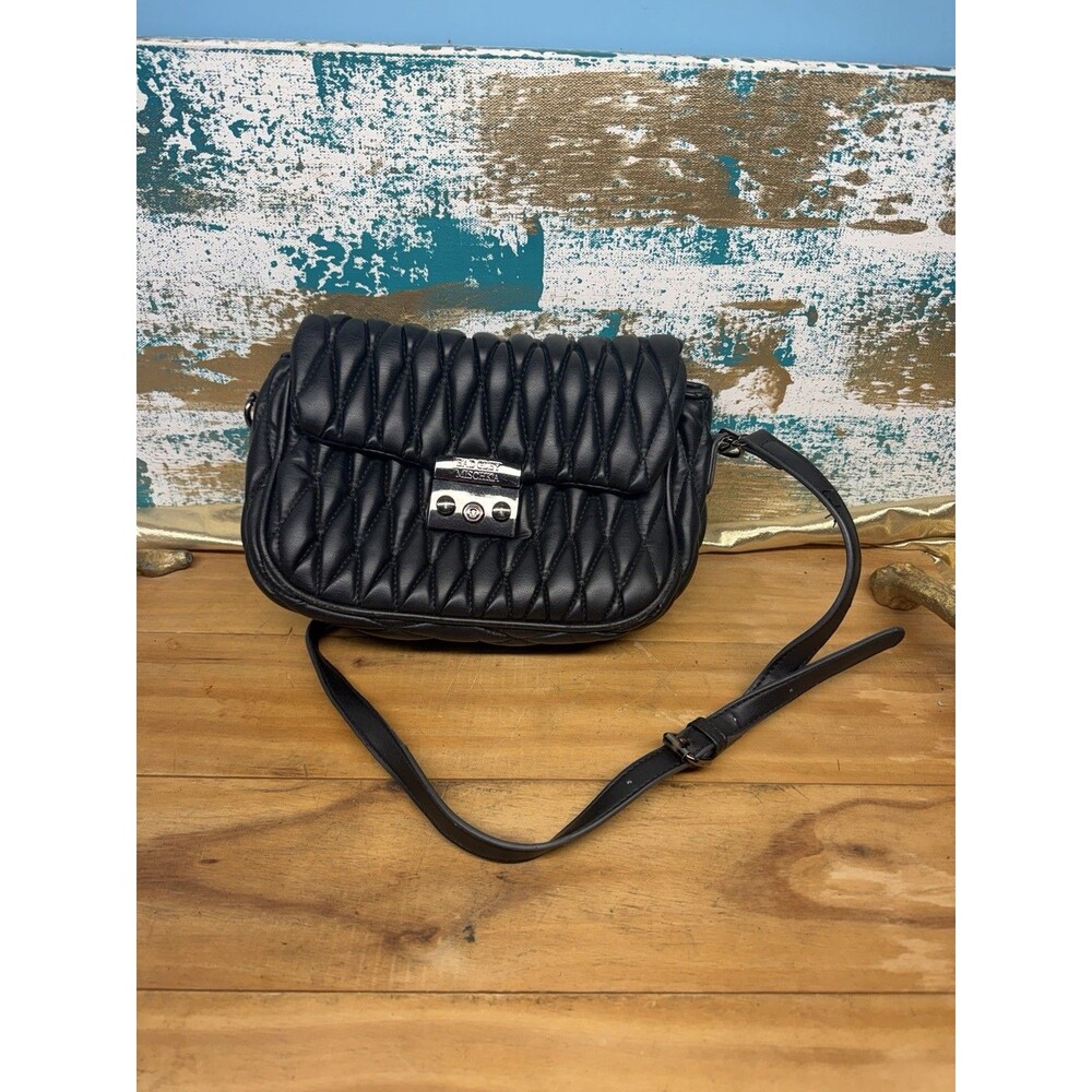 BADGLEY MISCHKA Mini Quilted Bag Black Leather Flap Top Crossbody